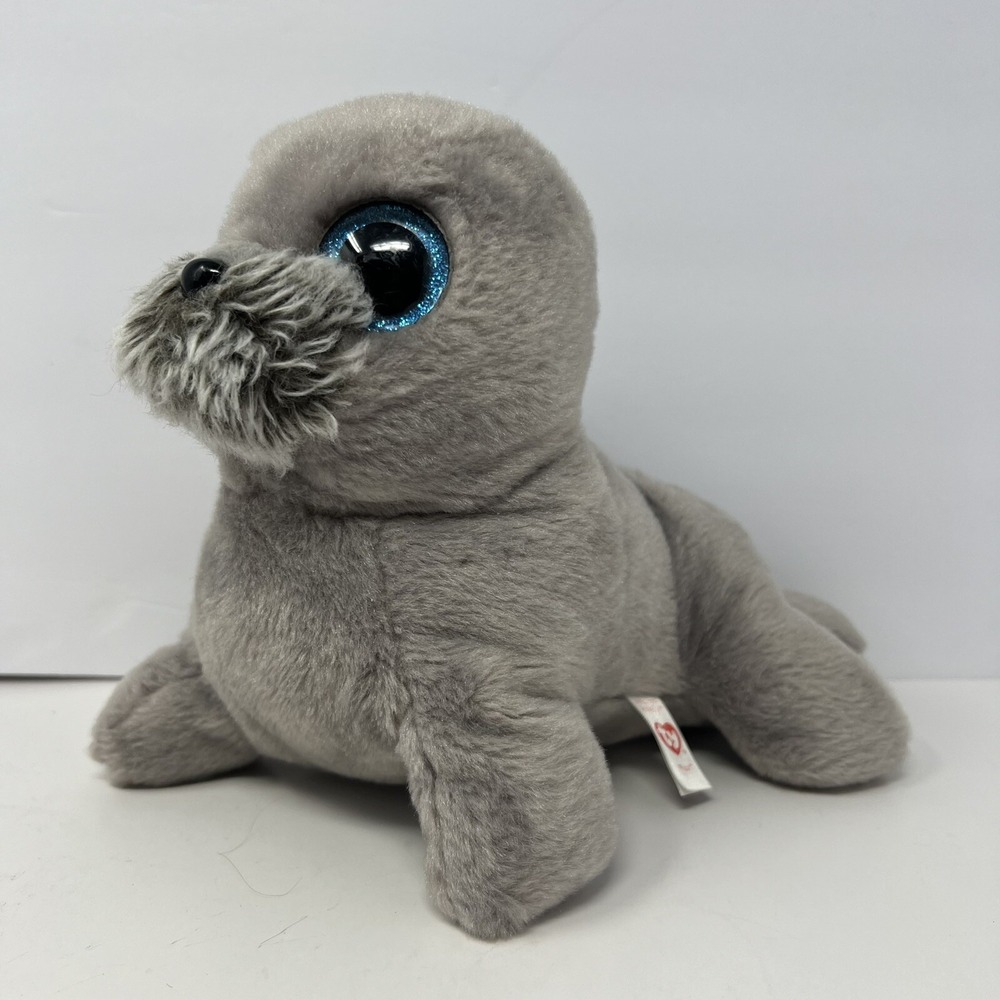 Ty Beanie Boos Wiggy Seal 11 Inch Grey Glitter Eyes Plush Stuffed Animal Toy